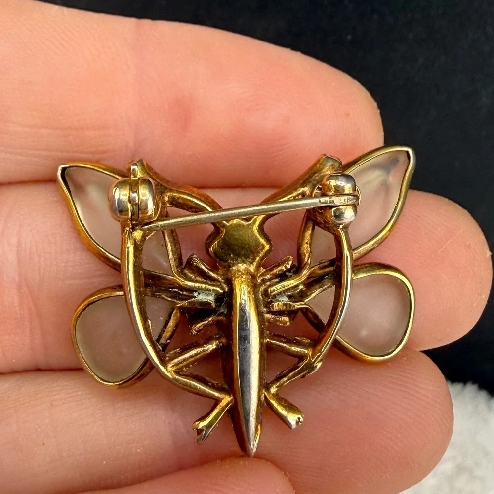 Vintage Trifari Petalette Butterfly Brooch Gold Tone Poured Glass Insect Pin